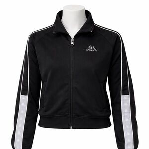 Size M Kappa Women’s Track Jacket Black Logo Tape Zip Cropped Athletic